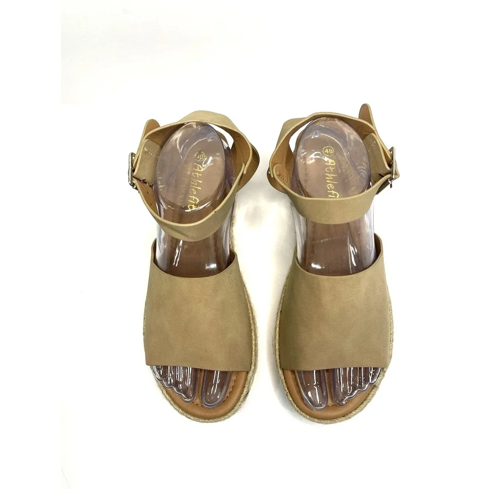 Open Toe‎ Buckle Ankle Strap Espadrilles Tan Size Size 9